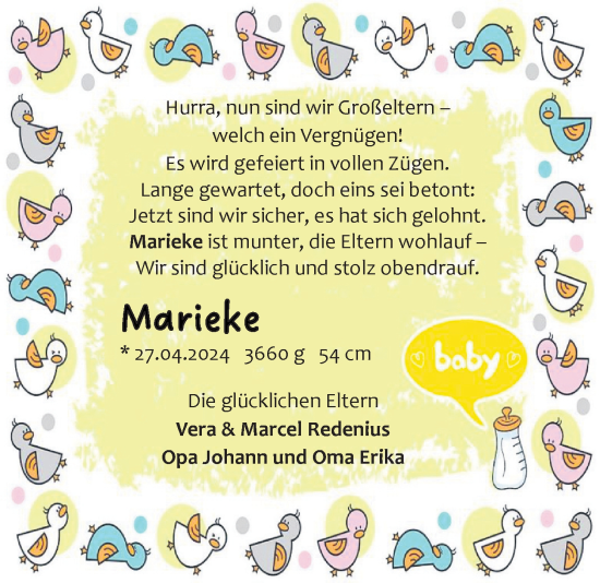 Babyanzeige von Marrieke  von EZ