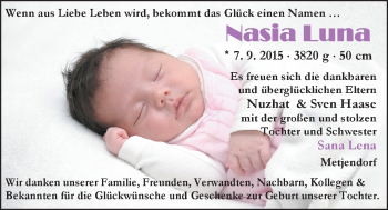 Babyanzeige von Nasia Luna  von Nordwest-Zeitung