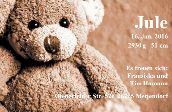 Babyanzeige von Jule Hamann von Nordwest-Zeitung