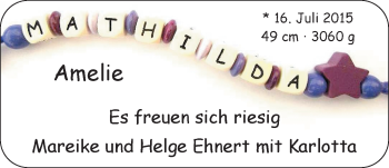 Babyanzeige von Mathilda Amelie Ehnert von Nordwest-Zeitung