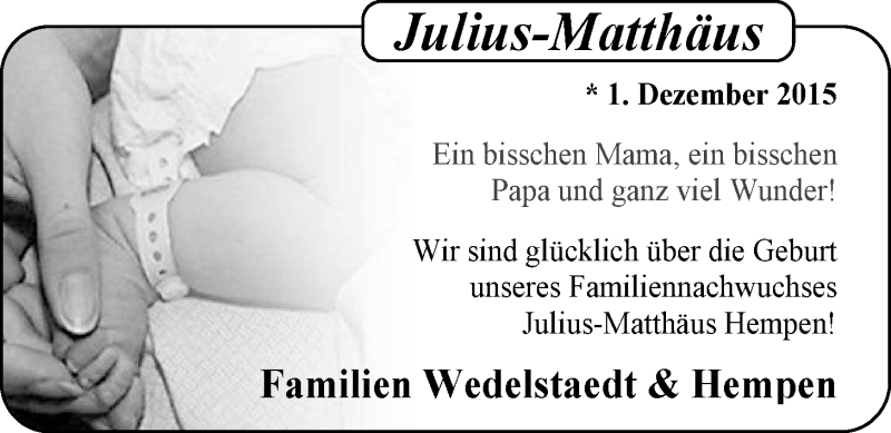 Anzeige für Matthäus Hempen vom 05.12.2015 aus Nordwest-Zeitung