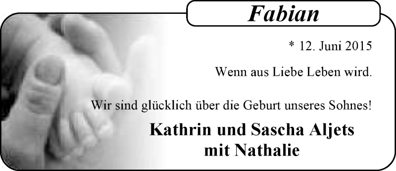 Anzeige für Fabian Aljets vom 04.07.2015 aus Nordwest-Zeitung