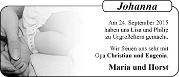 Babyanzeige von Johanna  von Nordwest-Zeitung