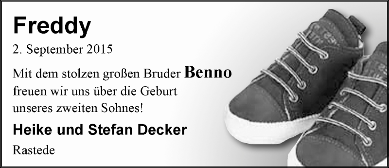 Anzeige für Freddy  vom 10.10.2015 aus Nordwest-Zeitung