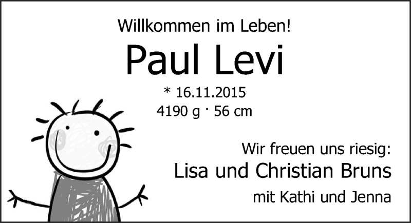 Anzeige für Paul Levi Bruns vom 19.12.2015 aus Nordwest-Zeitung