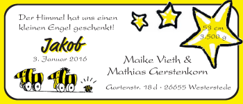 Babyanzeige von Jakob  von Nordwest-Zeitung