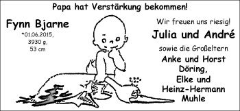 Babyanzeige von Fynn Bjarne  von Nordwest-Zeitung