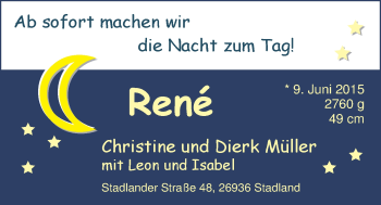 Babyanzeige von René  von Nordwest-Zeitung