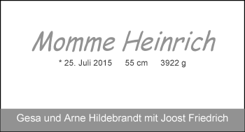 Babyanzeige von Momme Heinrich Hildebrandt von Nordwest-Zeitung