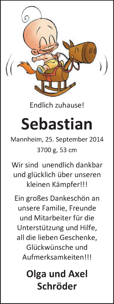 Anzeige für Sebastian Schröder vom 29.12.2014 aus Nordwest-Zeitung