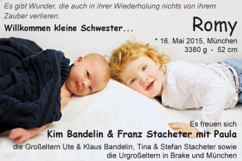 Babyanzeige von Romy  von Nordwest-Zeitung