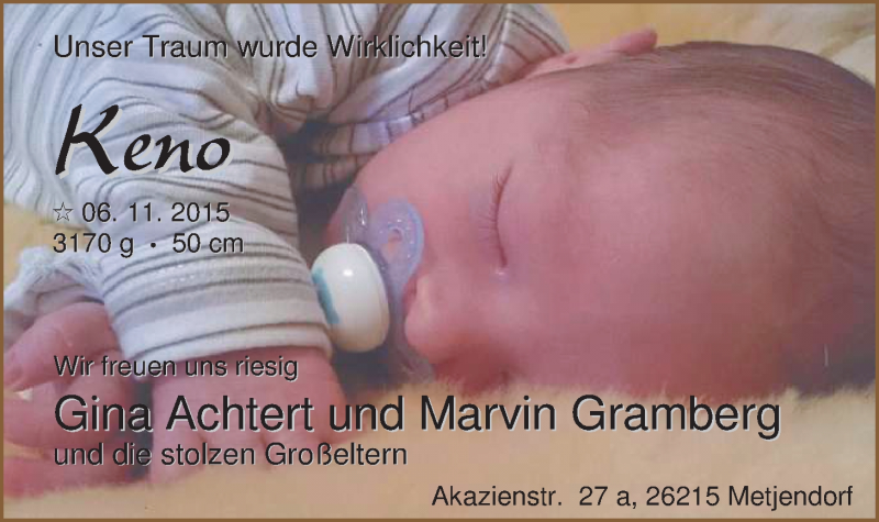 Anzeige für Keno  vom 05.12.2015 aus Nordwest-Zeitung