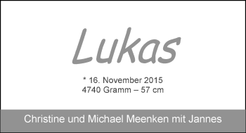 Babyanzeige von Lukas Meenken von Nordwest-Zeitung