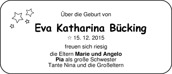 Babyanzeige von Eva Katharina Bücking von Nordwest-Zeitung