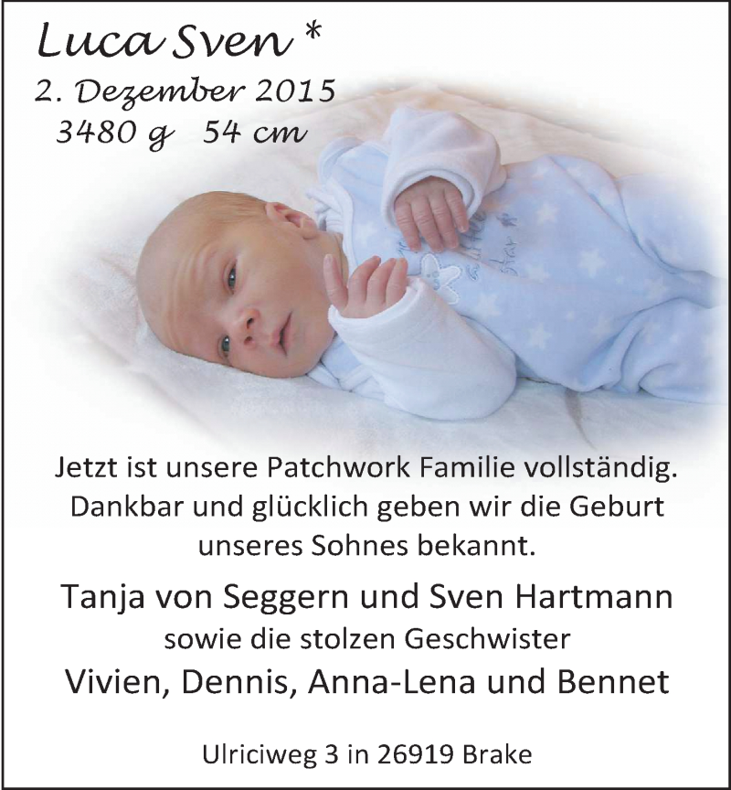 Anzeige für Luca Sven  vom 19.12.2015 aus Nordwest-Zeitung
