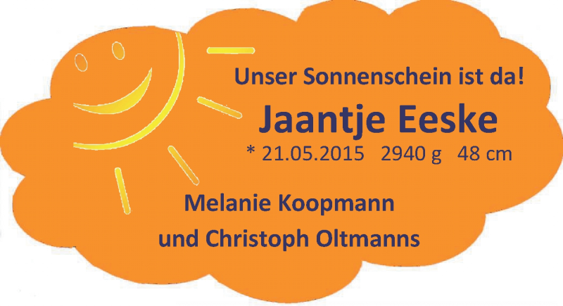 Anzeige für Jaantje Eeske  vom 13.06.2015 aus Nordwest-Zeitung