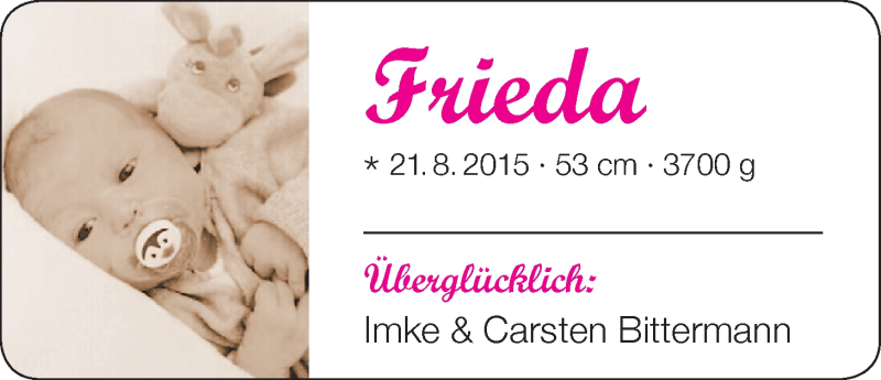 Anzeige für Frieda Bittermann vom 05.09.2015 aus Nordwest-Zeitung