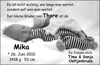 Babyanzeige von Mika  von Nordwest-Zeitung