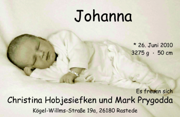 Babyanzeige von Johanna  von Nordwest-Zeitung