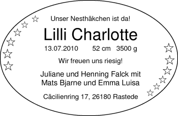 Babyanzeige von Lilli Falck  von Nordwest-Zeitung