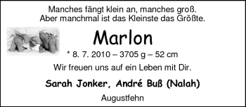 Babyanzeige von Marlon  von Nordwest-Zeitung