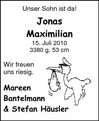 Babyanzeige von Jonas Maximilian  von Nordwest-Zeitung