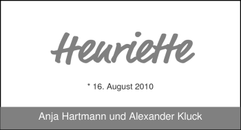 Babyanzeige von Henriette  von Nordwest-Zeitung