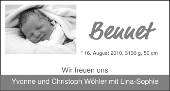 Babyanzeige von Bennet Wöhler von Nordwest-Zeitung