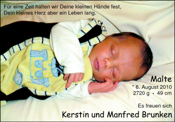 Babyanzeige von Malte Brunken von Nordwest-Zeitung