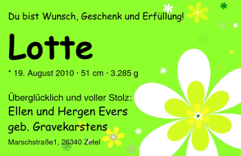 Babyanzeige von Lotte Evers von Nordwest-Zeitung
