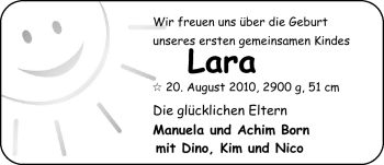 Babyanzeige von Lara Born von Nordwest-Zeitung
