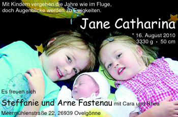 Babyanzeige von Jane Catharina Fastenau von Nordwest-Zeitung