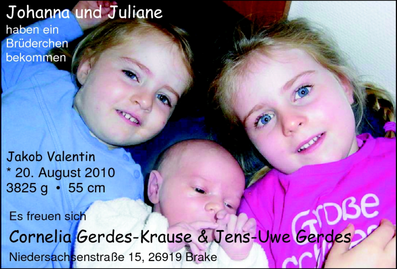 Anzeige für Jakob Valentin  vom 04.09.2010 aus Nordwest-Zeitung