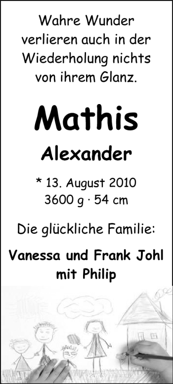 Babyanzeige von Mathis Johl von Nordwest-Zeitung
