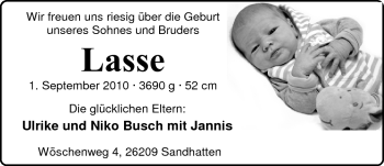 Babyanzeige von Lasse  von Nordwest-Zeitung
