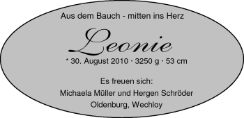 Babyanzeige von Leonie  von Nordwest-Zeitung