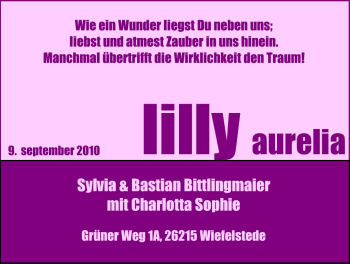 Babyanzeige von Lilly Aurelia  von Nordwest-Zeitung