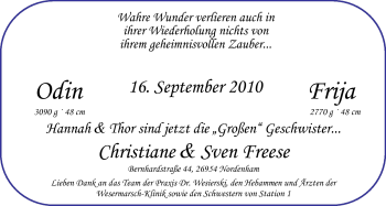 Babyanzeige von Odin und Frija  von Nordwest-Zeitung