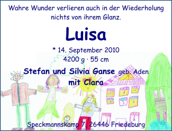 Babyanzeige von Luisa Ganse von Nordwest-Zeitung
