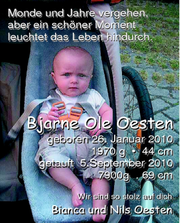 Babyanzeige von Bjarne Ole Oesten von Nordwest-Zeitung