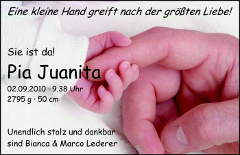 Babyanzeige von Pia Juanita  von Nordwest-Zeitung