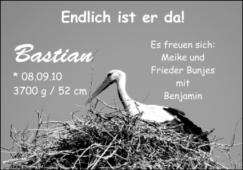 Babyanzeige von Bastian Bunjes von Nordwest-Zeitung