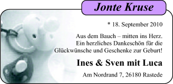 Babyanzeige von Luca  von Nordwest-Zeitung