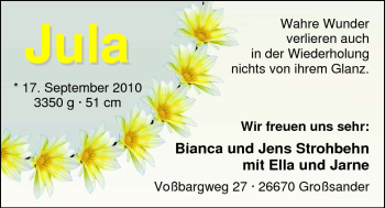 Babyanzeige von Jula Strohbehn von Nordwest-Zeitung