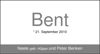 Babyanzeige von Bent  von Nordwest-Zeitung
