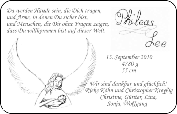 Babyanzeige von Phileas Lee von Nordwest-Zeitung
