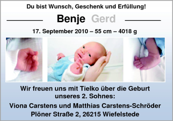 Babyanzeige von Benje Gerd  von Nordwest-Zeitung