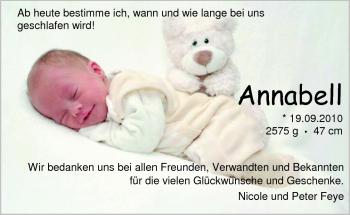 Babyanzeige von Annabell Feye von Nordwest-Zeitung
