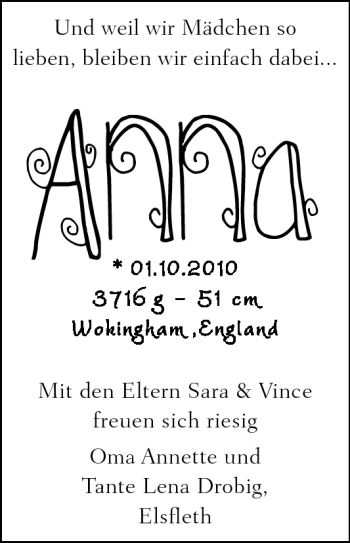 Babyanzeige von Anna  von Nordwest-Zeitung