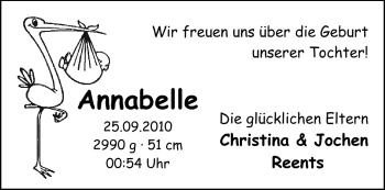 Babyanzeige von Annabelle  von Nordwest-Zeitung
